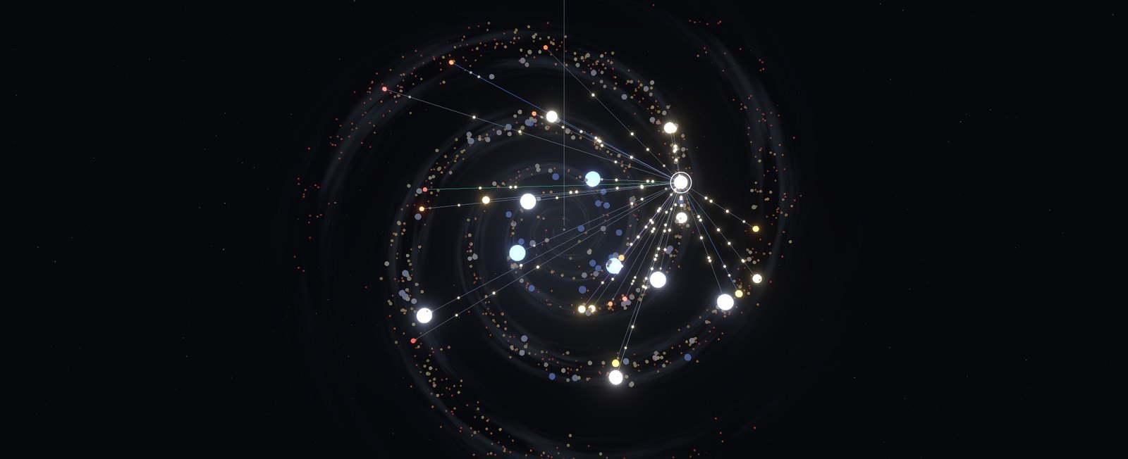 Ausgewählter Knoten mit seinen Kanten und laufenden Lichtpunkten